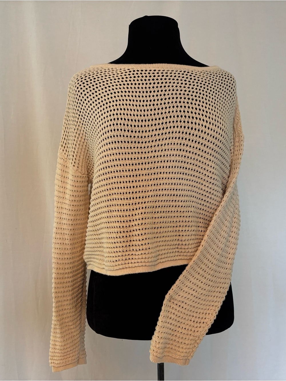 Women’s Billabong Cream Open-Weave Sweater Cotton Coastal Boho Beachy Crochet Sm